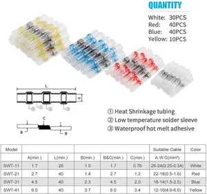 120 piezas Mogen soldadura sello conector de cable kits de soldadura sello termorretráctil trasero conectores terminales