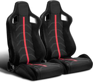 Горячая распродажа: гоночные сиденья JBR Badger из желтой ПВХ-кожи с красной полосой и белой строчкой, регулируемые ковшеобразные сиденья для тюнинга автомобилей - Product Image 5