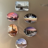 Magnet kulkas kaca terlaris dua desain peta suci stiker magnet dalam bentuk perlengkapan Muslim grosir