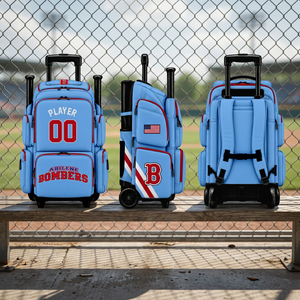 Light Blue Baseball Batting Practice Backpack <b>Wheeled</b> Equipment <b>Bag</b> Custom Logo Sports <b>Travel</b> Pack - Product Image 1