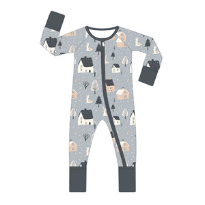 Vente en gros Pyjama unisexe en viscose à impression personnalisée Barboteuse bio à double fermeture éclair Vêtements pour bébé en bambou pour enfants - Product Image 2
