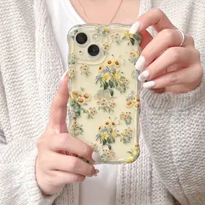 Capa de telefone para iPhone 15 Pro luxuosa em TPU macio com glitter flor IMD para iPhone 15 14 13 12 11