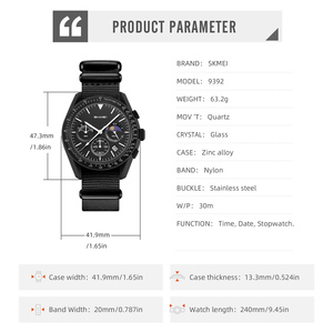 Moon Phase Chronograph Nylon Unisex Quartz Watch Sporty Casual Analog Three-eye Dial High-quality Stainless Steel Relojes Custom - Product Image 6