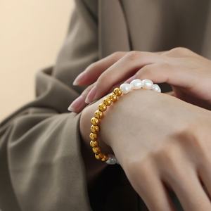Custom Luxury Non Tarnish 14k 18k <b>Gold</b> Plated 316l Stainless Steel Freshwater <b>Pearl</b> Bead <b>Bracelet</b> for Women - Product Image 3