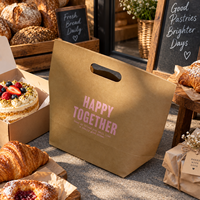 Sac de courses personnalisé en papier kraft écologique avec poignées découpées pour l'emballage à emporter de pain, gâteaux, desserts et sushis
