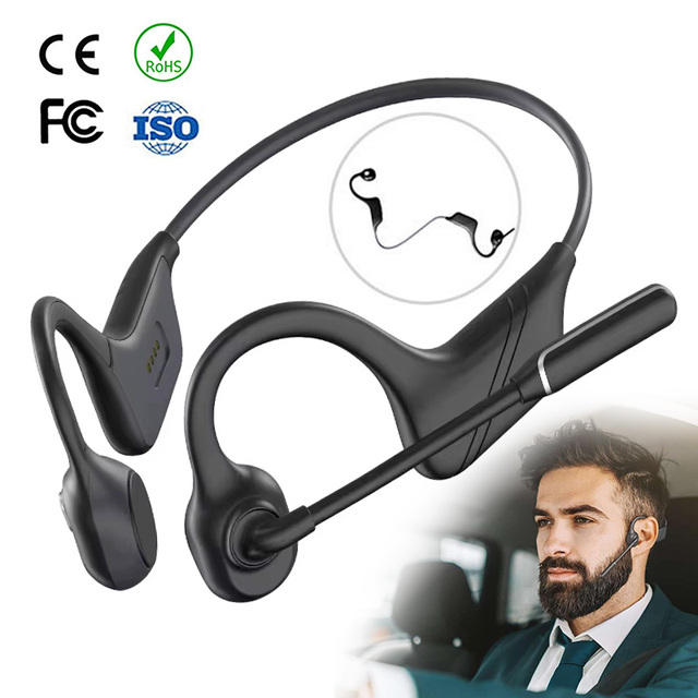 DG10 Pro Bone Conduction Headset with Noise Canceling Mic for Trucker & Work Call Wireless Headphone Support 2 Device Connection