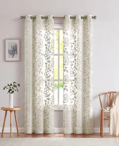 Rideaux de fenêtre en broderie florale 3D de luxe européen Panneau de rideau à œillets pour la décoration intérieure