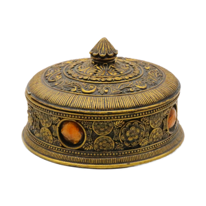 Joyero de resina dorada antigua Organizador de almacenamiento vintage ecológico con decoración floral sofisticada y tapa de diseño clásico - Product Image 1