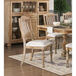 DB Traditional Midcentury Design Side <b>Chair</b> Set 2 Wheat Finish Textured Fabric <b>Upholstered</b> Vertical Slat-Back Farmhouse Style - Product Image 5