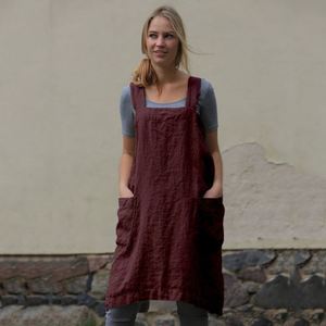 Tablier long en coton et lin pour femme, robe ample et confortable pour la maison, idéal pour le nettoyage et la cuisine - Product Image 4