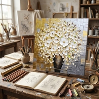 Peinture à l'huile sur toile 100% faite à la main, style Art Déco, fleurs blanches épaisses, art mural géométrique moderne, décoration intérieure, dropshipping