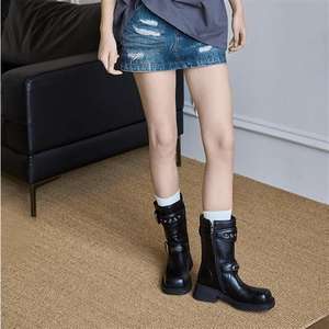 Usine en gros nouveau 2024 talon épais cheville polissage couleur moto cavalier bottes femmes chaussures - Product Image 4