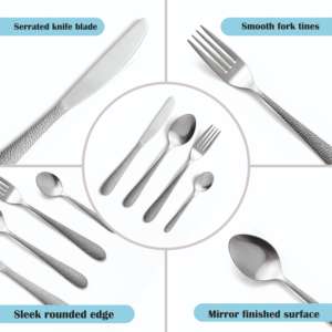 Ensemble de couverts en acier inoxydable durable de 16 pièces, finition martelée et miroir, pour une table moderne - Product Image 2