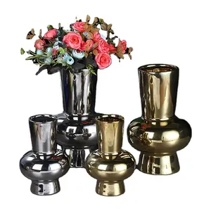 Retro design gold and silver two-color tabletop decoration vase medium size large home decoration luxury ceramic vase