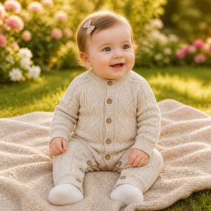 Suéter <span class=keywords><strong>de</strong></span> <span class=keywords><strong>Punto</strong></span> Trenzado <span class=keywords><strong>para</strong></span> Bebés Niños Pinuotu, Mono <span class=keywords><strong>de</strong></span> Manga Larga, Ropa Beige <span class=keywords><strong>de</strong></span> una Pieza <span class=keywords><strong>para</strong></span> Recién Nacidos - Product Image 2