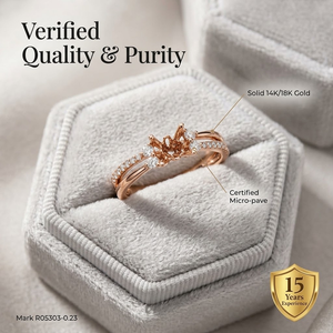 Bague de fiançailles de luxe en or rose 18 carats, monture semi-encadrée à quatre griffes, pavé, avec diamant rond et côtés étagés, cadeau de mariage - Product Image 3