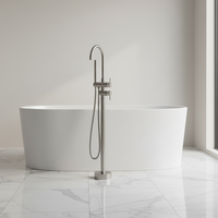 Robinet de baignoire sur pied certifié UPC avec douchette, mitigeur de douche autoportant en nickel brossé pour salle de bain