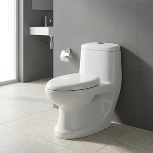WC monobloc en céramique blanc brillant avec siphon P, chasse d'eau siphonique, siège UF, fixation au sol, ensemble toilette et chaise - Product Image 5