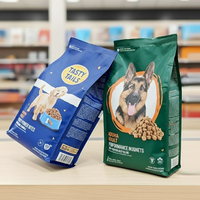Op maat gedrukte glanzende quad seal platte bodem doosvormige zakjes met hersluitbare ritssluiting voor droog honden- en kattenvoer, dierenvoer.