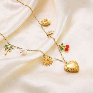 Collar de Acero Inoxidable Chapado en Oro de 18K Resistente al Agua, Colgante de Moda con Perla y Circonita, Joyería Elegante - Product Image 4