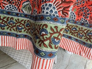 Vintage Block Print Cotton <b>Tablecloth</b> Handmade Floral Design Custom Logo Holiday Easter Thanksgiving Christmas New Year - Product Image 1