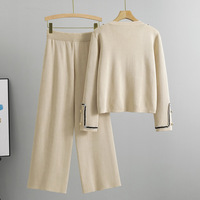 Ensemble pull tricoté et pantalon large pour femme – Collection Printemps-Automne 2026 – Tenue décontractée deux pièces tendance