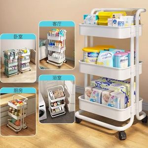 Multi Tier Mobile Storage Cart 3 Layers Rotatable Movable Standing Type Easy Cleaning For Kitchen Bedroom Snack Organization - Product Image 2