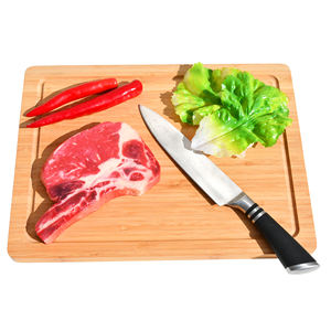 Tabla de cortar lisa de bambú Tabla de cortar gruesa con mango y ranura para jugo - Product Image 2