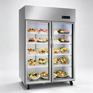 Vitrine réfrigérée à double porte vitrée pour sushis, table de préparation de salades réfrigérée avec éclairage LED pour la restauration - Product Image 2