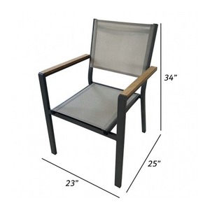 Uplion Modern Design Metal <b>Frame</b> Chair with <b>Oak</b> Wood Armrest Comfortable Outdoor Patio Garden Dining Furniture for Park Villa - Product Image 2