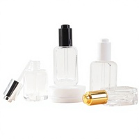 Flacon de maquillage transparent carré à épaule plate de 30 ml/50 ml pour fond de teint liquide, flacon cosmétique en verre pour essence