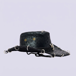 Gorra de Béisbol Estilo Punk de Mezclilla Negra con Remaches y Cadenas, Ajustable, Unisex, de 6 Paneles, Acabado Lavado, Casual, para Exteriores, para las Cuatro Estaciones - Product Image 3
