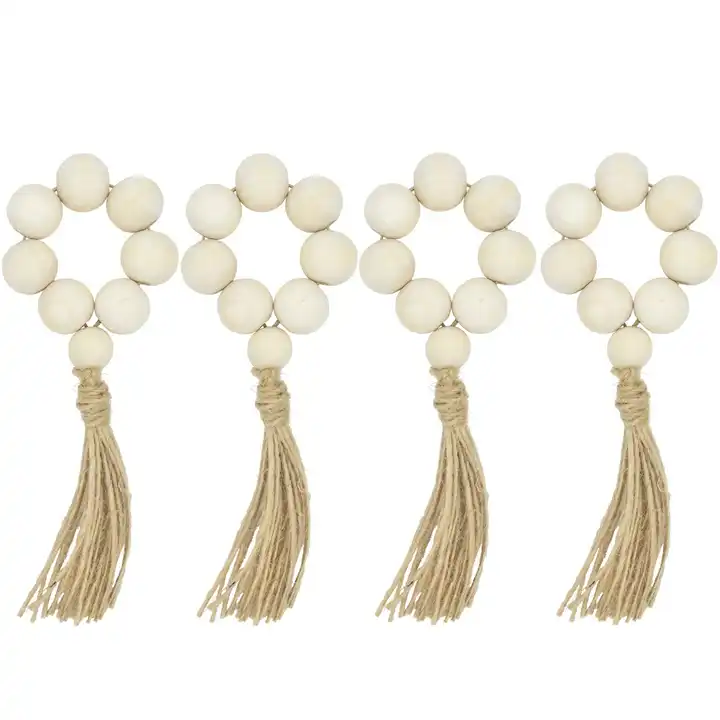  Wood Bead Garland with Tassels Farmhouse Beads Rustic