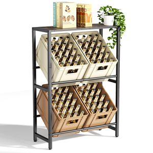 4 Boxes Black Metal Storage Rack Space-Saving 2-Level Beverage Shelf <strong>Drink</strong> <strong>Crate</strong> Stand for Living Room <strong>Drinks</strong> Water Storage - Product Image 1