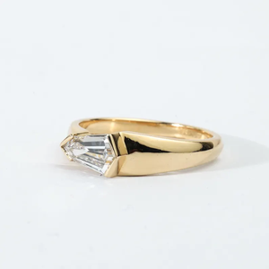 1 CT Shield Baguette Lab Grown Diamond Engagement Ring 14K Solid <b>Yellow</b> Gold Wedding Ring Stackable Anniversary Band For Women - Product Image 4