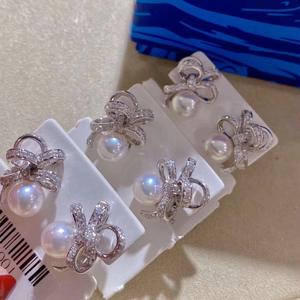 Heavy Industry's Exquisite Hong Kong Style 7-6mm Natural Pearl Earrings Flawless <b>Ribbon</b> Bow Design Pure <b>Silver</b> Thick Version - Product Image 1