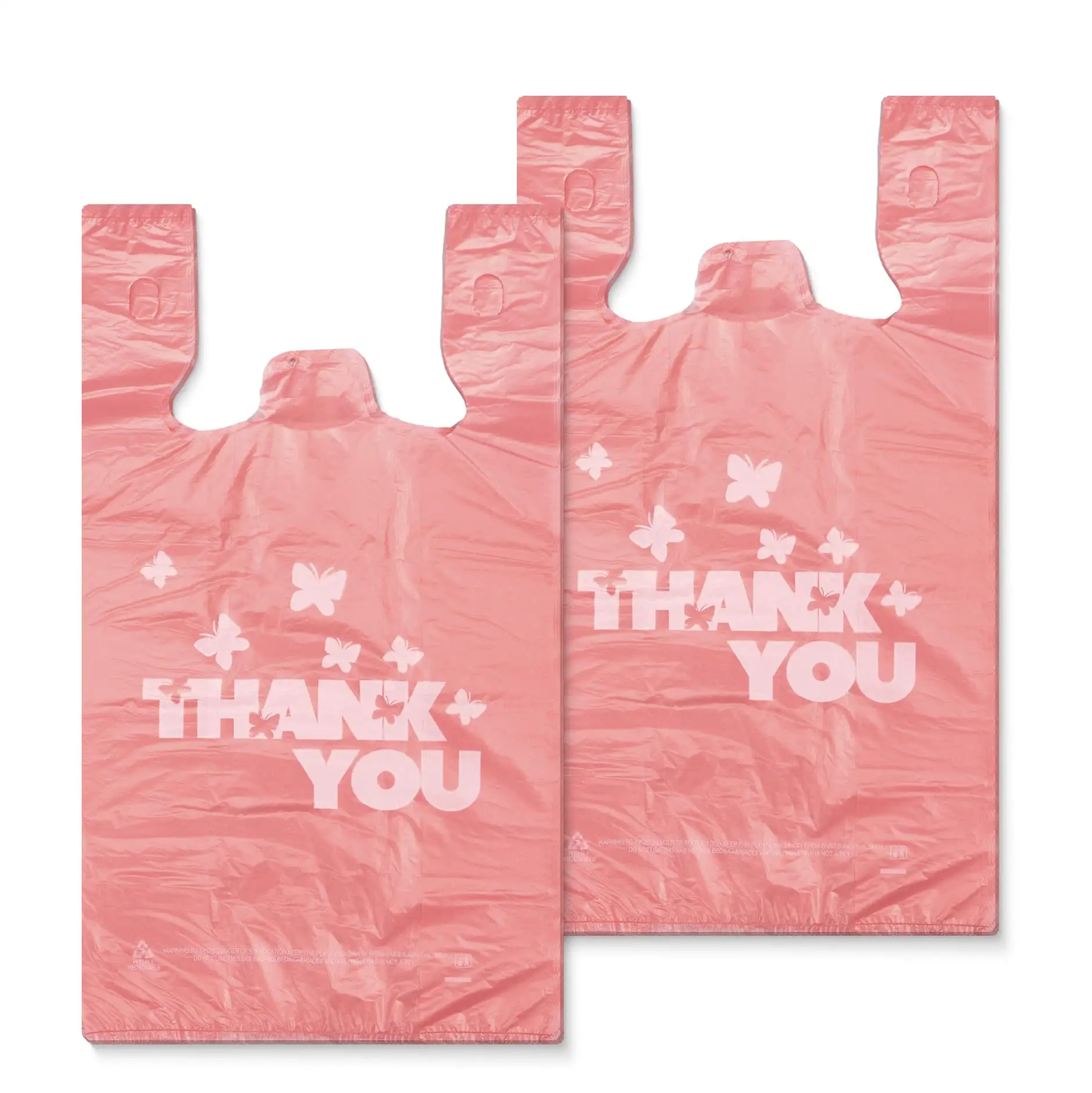 Pink Thank You Biodegradable T shirt bags To Go Bags Grocery bags Reusable and Disposable Different Size and Color Customization