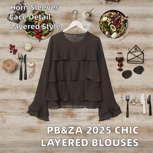 PB&ZA Blusas de Gasa con Encaje en Capas para Mujer, Otoño 2025, Nueva Moda, Estilo Vintage, Manga Larga, Tops Elegantes - Product Image 2