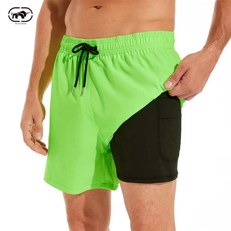 2023 New Wholesale Swim Trunks Men Quick Dry Swim Shorts Beach Shorts with Compression Liner Zipper Pocket