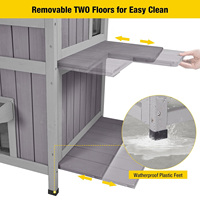Maison pour chat en bois de luxe à deux étages personnalisée, abri pour chat d'extérieur en bois de pin avec porte d'évacuation résistante aux intempéries pour chiens