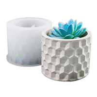 Moule en silicone en forme de cylindre à surface hexagonale en nid d'abeille 3D facile à élaborer pour le bricolage Vase en résine de ciment Pot à bougie
