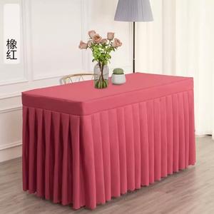 Housse de table en polyester et élasthanne tissée sur mesure de 6 pieds carrés pour les mariages, les événements, les hôtels, lavable, utilisation en extérieur, motif uni - Product Image 1