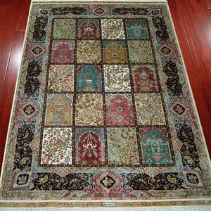 イスラムの寝室のための庭のデザインの手作りの手結びペルシャ四季シルクラグカーペット
