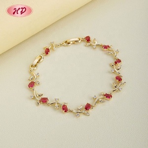 ผู้ผลิตมืออาชีพ สร้อยข้อมือทองเหลืองชุบทอง 18K ประดับเพชรซีกอนสีแดงรูปใบไม้ สำหรับผู้หญิง งานแต่งงาน ครบรอบแต่งงาน เครื่องประดับ Aretes Oro - Product Image 6