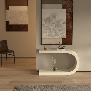 Modern Italian-style Creamy Tone Metal Entryway <b>Console</b> Table Artistic Luxury High-End Storage Shelf Living Room Furniture - Product Image 3