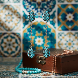 Pear Long <b>Dangle</b> <b>Earring</b> Turquoise Stone Geometric Shape <b>Earring</b> 925 <b>Silver</b> Turkish Wholesale <b>Earring</b> - Product Image 3