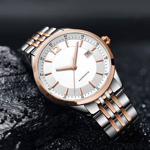 Reloj Mecánico Dorado al por Mayor, Relojes Automáticos de Moda con Fecha para Hombre, Reloj de Pulsera de Lujo para Regalo, Resistente al Agua, con Correa de Acero Inoxidable - Product Image 5