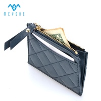 Porte-cartes en peau de mouton brodé bleu marine, portefeuille fait main pour femmes, logo personnalisé, cartes de crédit, pièces de monnaie, fermeture à glissière