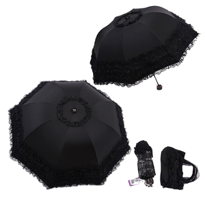Sombrilla de encaje negra para cosplay con flores en el centro, sombrilla de encaje estilo Lolita. - Product Image 5