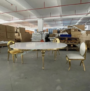 Düğün, ziyafet ve etkinlik için mobilya için parlak beyaz Top ile paslanmaz çelik dikdörtgen uzun masa - Product Image 4